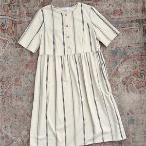 Stevie Hender Beige and Navy Striped Midi Dress